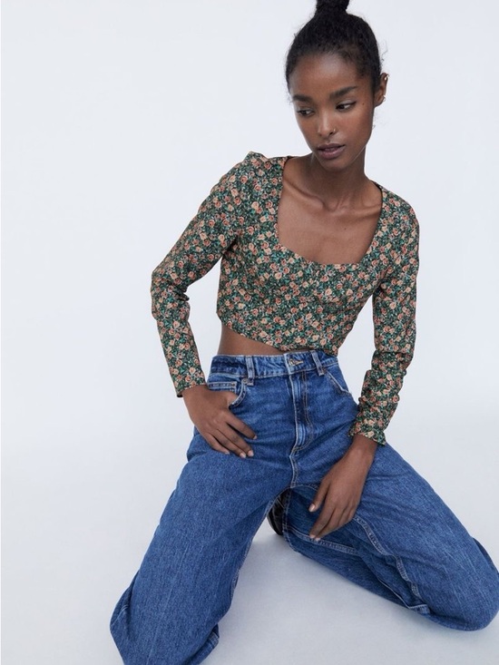 Zara Tops - Zara Floral Corset Crop Top Size XS Rose Print Square Neck Cottagecore
